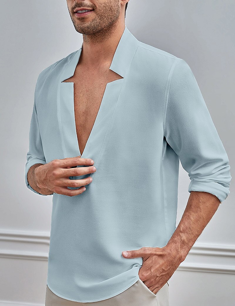 Men's Casual Vacation Street Fashion Comfortable Breathable Soft Light Long Sleeves Plain Shirt