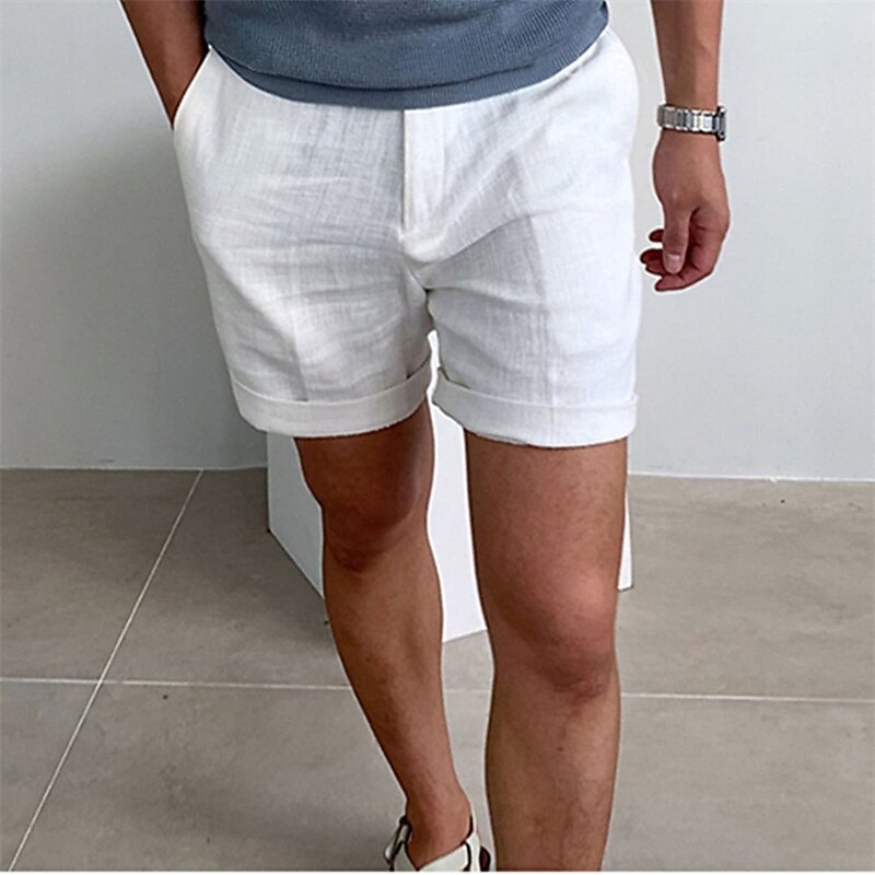 Men's Shorts Linen Shorts Summer Shorts Beach Shorts Zipper Plain Comfort Breathable Short Outdoor Daily Streetwear Linen / Cotton Blend Stylish Casual Black White Inelastic