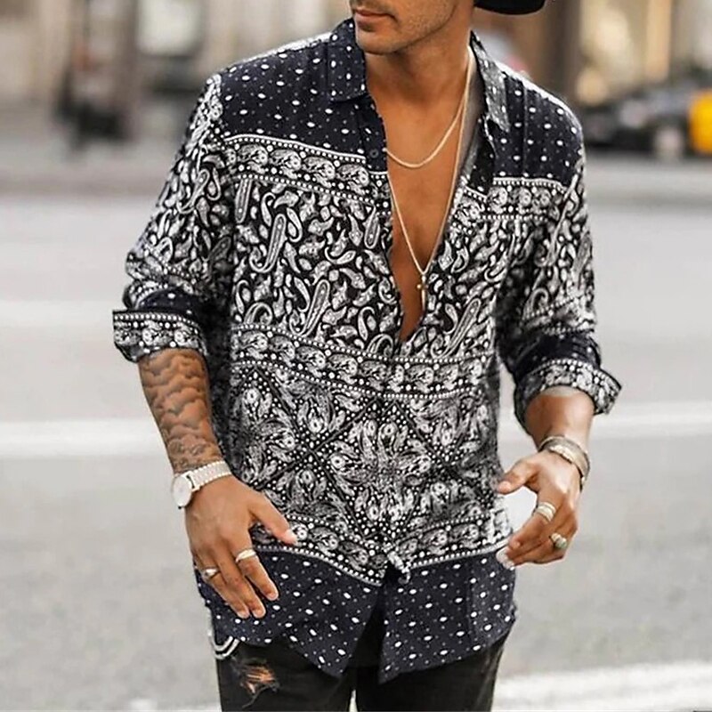 Men's Boho Shirt Floral Paisley Tribal Graphic Prints Vintage Turndown  Outdoor Street Long Sleeve Print Streetwear Designer Casual Shirt 