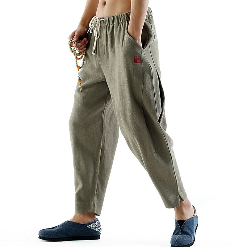 Men's Outdoor Hiking Casual Street Pockets Drawstring Stretch Solid Color Trouser
