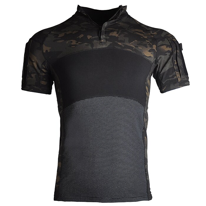 Men's Outdoor Military Fishing Climbing Wear Resistant Quick Dry Breathable Comfortable Camo Stand Collar Short Sleeve