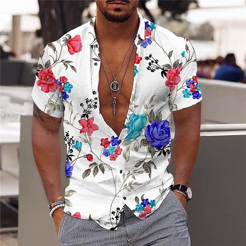 Men's Graphic Shirt Floral Turndown Print Outdoor Street Button-Down P