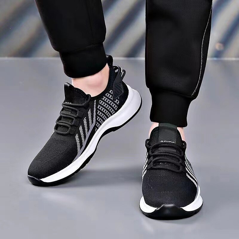 Men's Sneakers Casual Shoes Sporty Look Flyknit Shoes Sporty Vintage Casual Outdoor Daily Running Shoes Basketball Shoes Hiking Shoes Tissage Volant Breathable Comfortable Slip Resistant Black Grey
