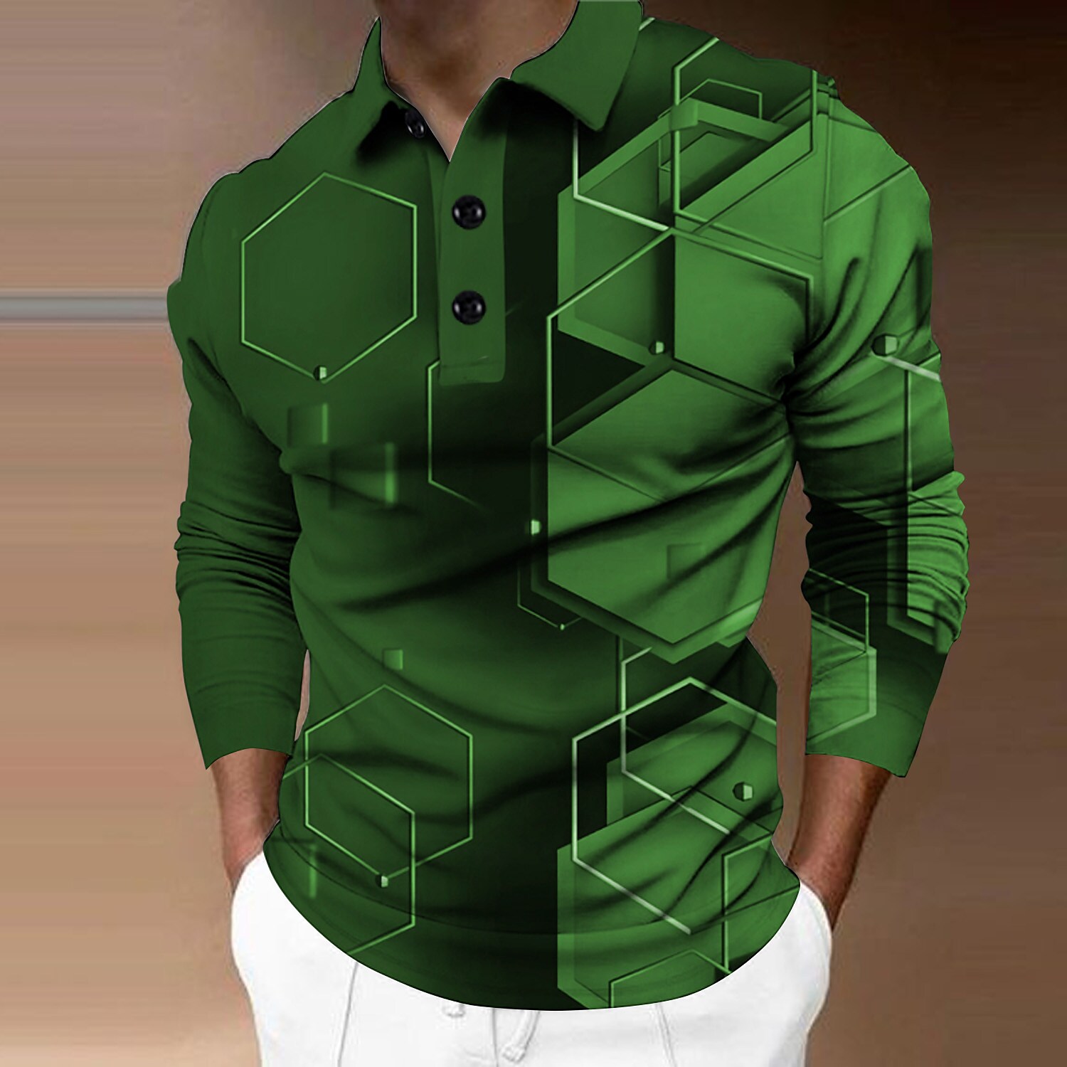 Men's Collar Polo Shirt Golf Shirt Turndown 3D Print Casual Long Sleev
