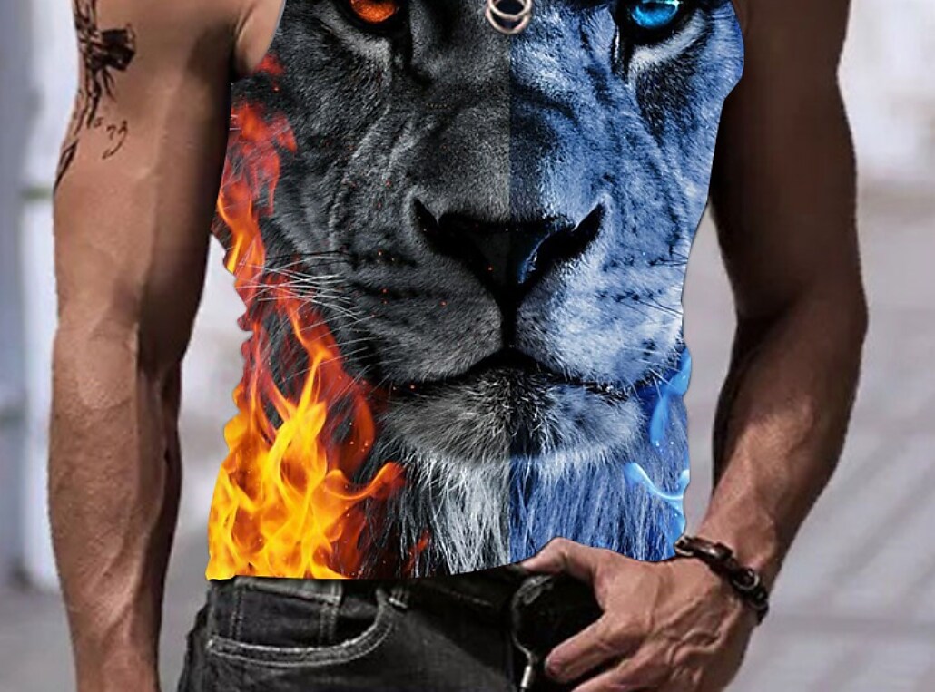 Men's Undershirt Cheetah Print Crew Neck Khaki Casual Sleeveless Cool Casual Tank Top