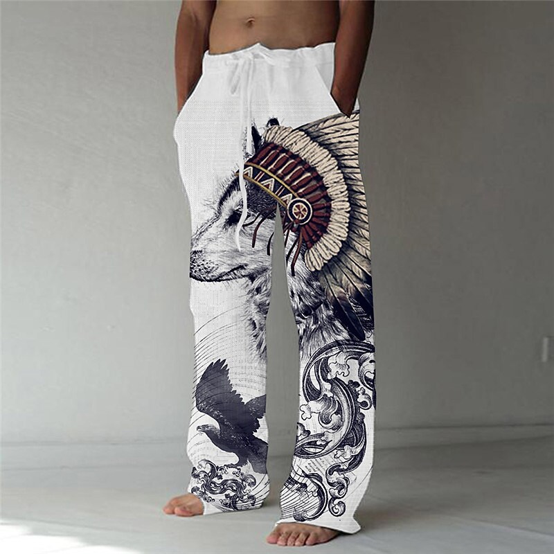 Men's Casual Outdoor Sports Drawstring Breathable Elastic Waist Animal Print Beach Trousers