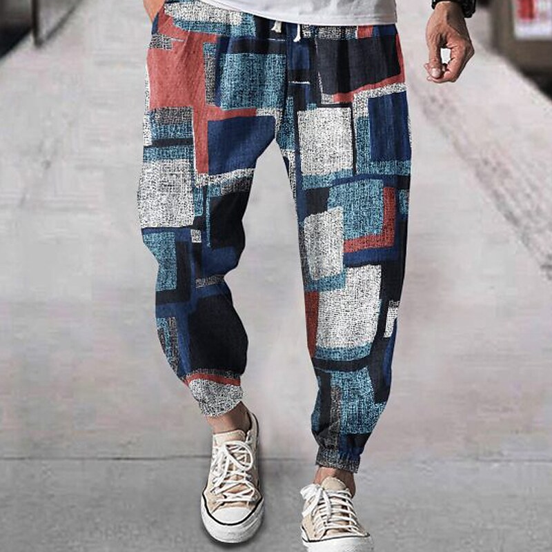 Men's Joggers Trousers Summer Beach Pants Drawstring Elastic Waist Graphic Plaid Comfort Breathable Daily Fashion Simple 
