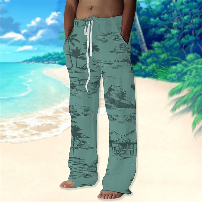 Men's Beach Pants Drawstring Elastic Waist Print Graphic Prints Comfor