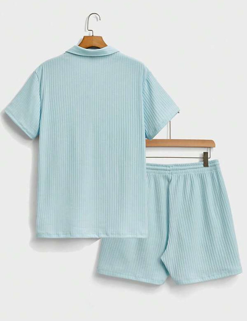 Men's Outdoor Vacation Casual Comfortable Breathable Soft Lapel Plain Polo T-shirt Shorts Suit