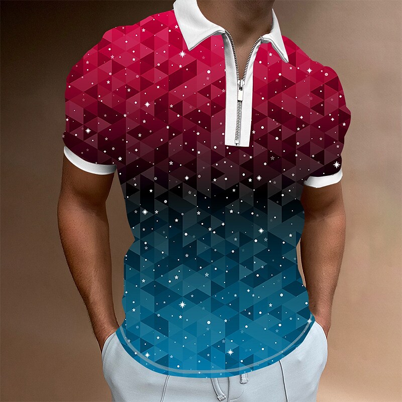 Men's Zip Golf Polo Shirt Galaxy Music Guitar Turndown Outdoor Street Short Sleeves Zipper Top