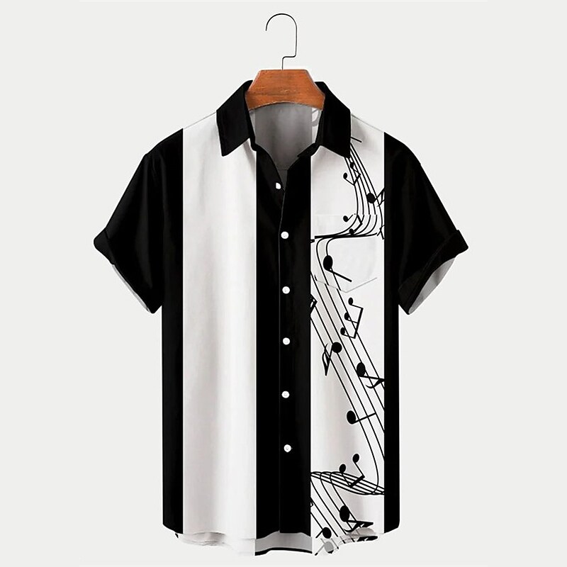 Men's Bowling Button Up Casual Shirt Short Sleeve Graphic Prints Musical Notes Turndown Street Daily Print 