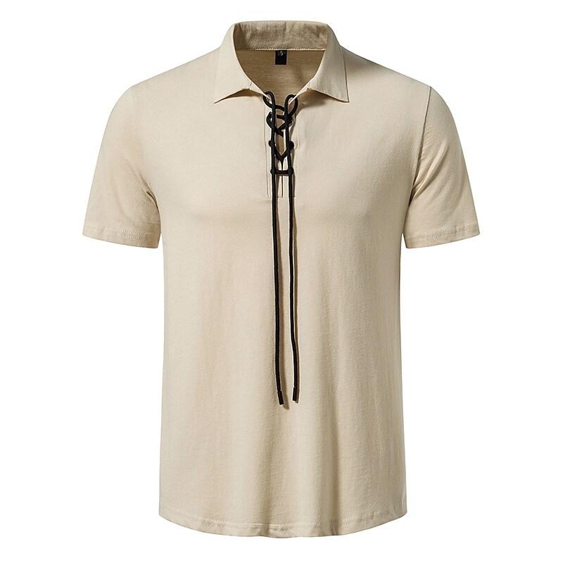 Men's Outdoor Business Casual Comfortable Solid Color Lapel Short Sleeve Henley Shirt