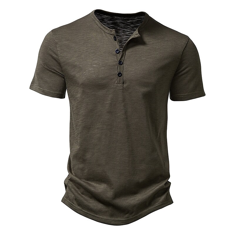 Men's Henley Shirt T shirt Plain Henley Street Vacation Short Sleeves Button Sport Basic Top 