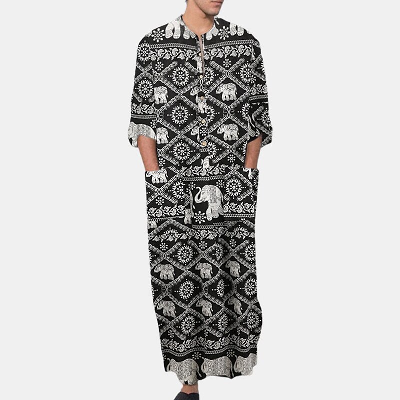 Men's Loungewear Nightgown Nightshirt Graphic Prints Stylish Comfort Kimono Robes Home Cotton Blend Comfort Soft Long Sleeve 