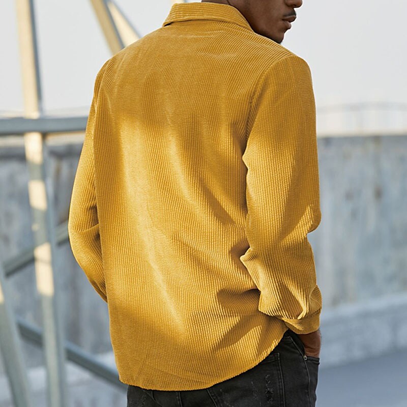 Men's Corduroy Casual Long Sleeve Plain Lapel Outdoor Daily Wear Button Comfort Henley