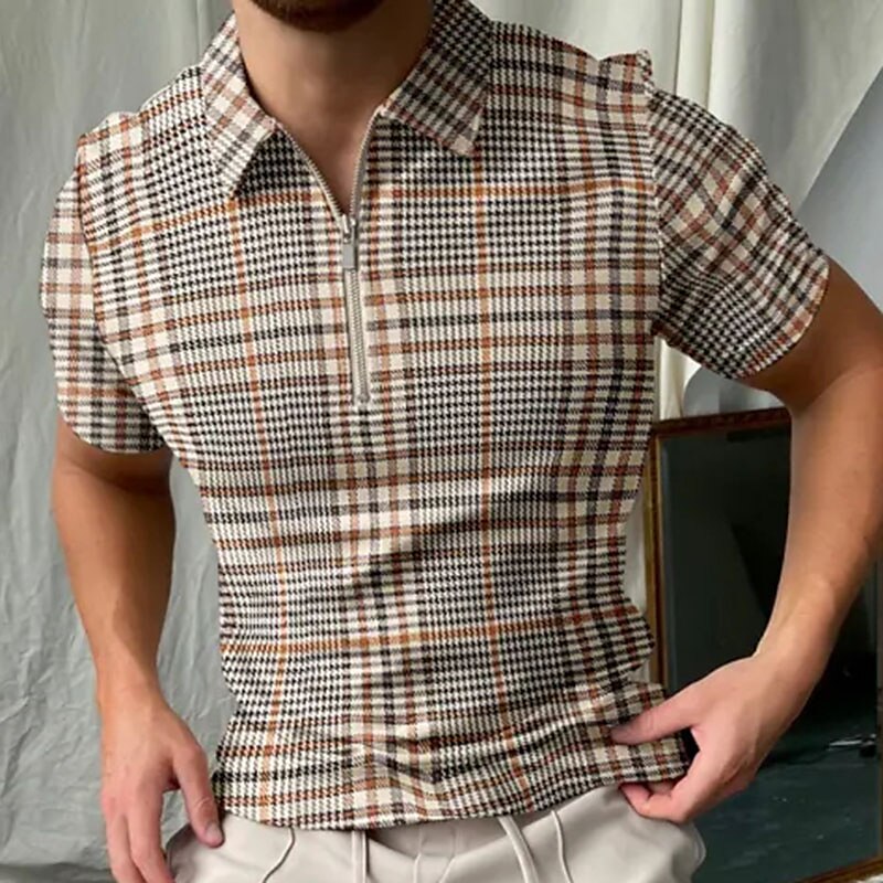 Men's Outdoor Fashion Golf Street Casual Breathable Comfortable Light Plain Zip Short Sleeve Polo Shirt