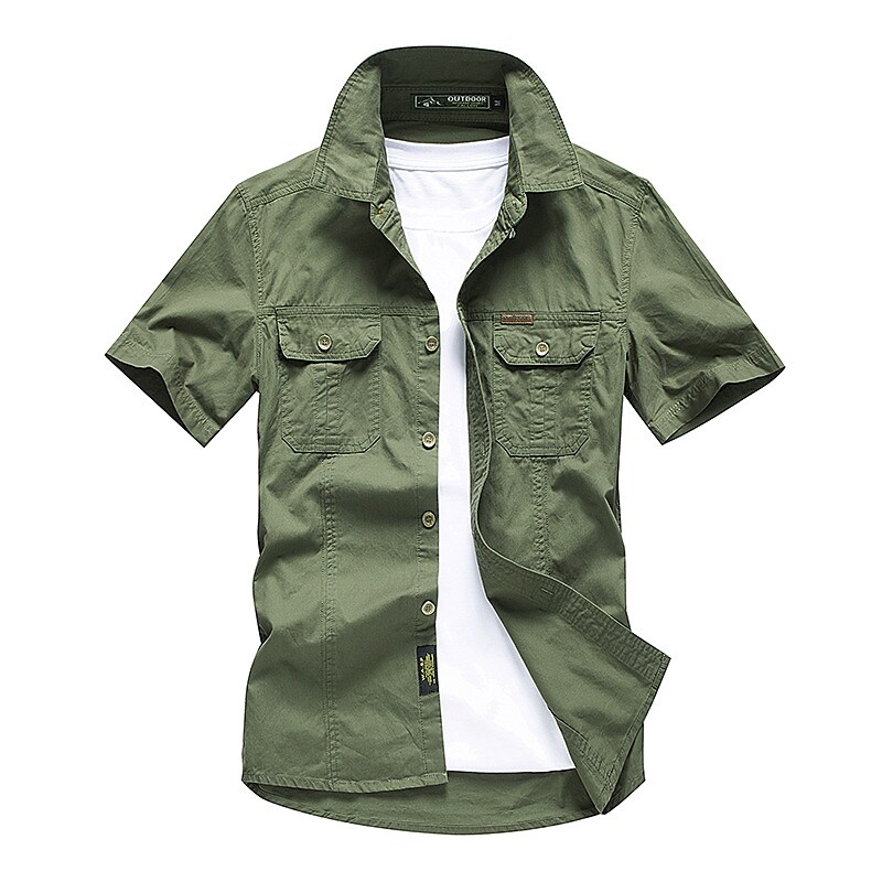 Men's Outdoor Working Casual Comfortable Pockets Lightweight Solid Color Lapel Cargo Shirt