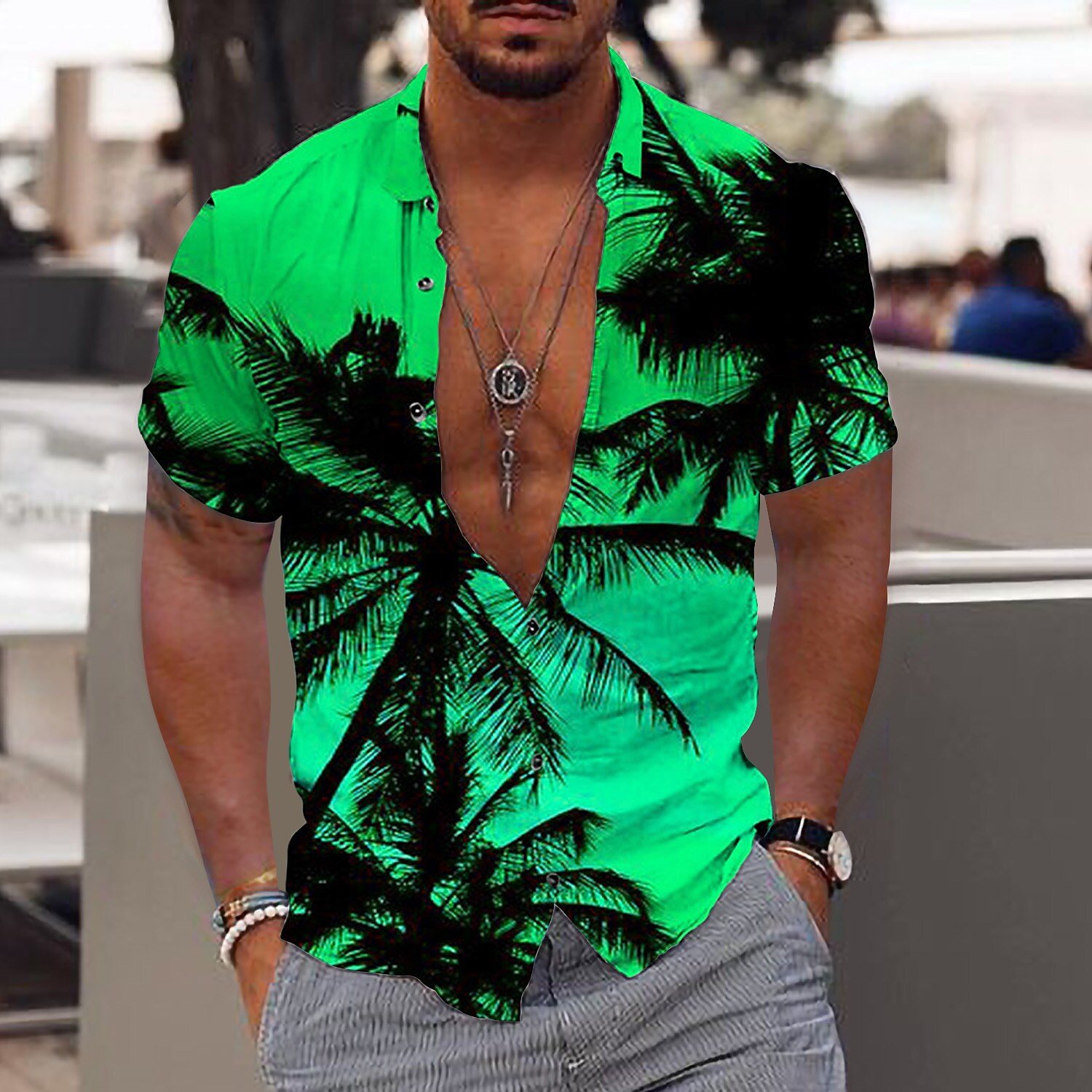 Men's Graphic Shirt Coconut Tree 3D Print Outdoor Street Short Sleeve 