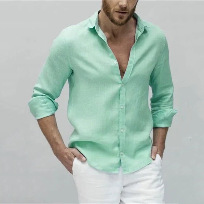 Men's Work Casual Lapel Outdoor Daily Button Comfortable Long Sleeve Shirt