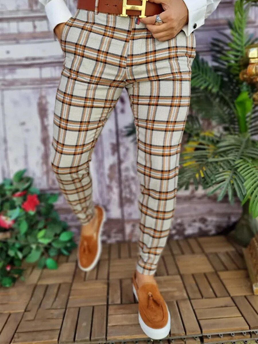 Men's Pencil Pants Jogger Pants Plaid Checkered Anti-wrinkle Business Office Party Classic Smart Casual