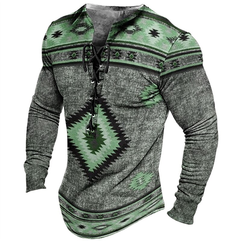 Men's Casual Daily Fashion Designer Comfortable Breathable 3D Print Long Sleeve Henley Shirt