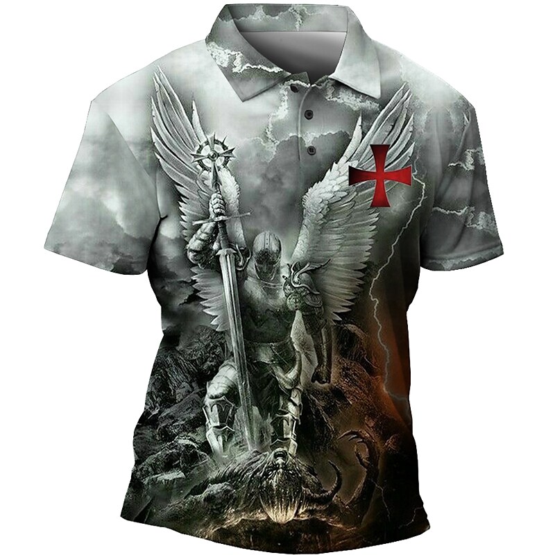 Men's Outdoor Street Casual Comfortable Button Breathable Lapel 3D Print Short Sleeve Shirt