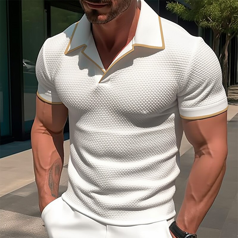 Men's Golf Shirt Polo Casual Sports Lapel Short Sleeve Fashion Basic Plain Patchwork Summer Regular Fit Black White Navy Blue Grey Golf Shirt