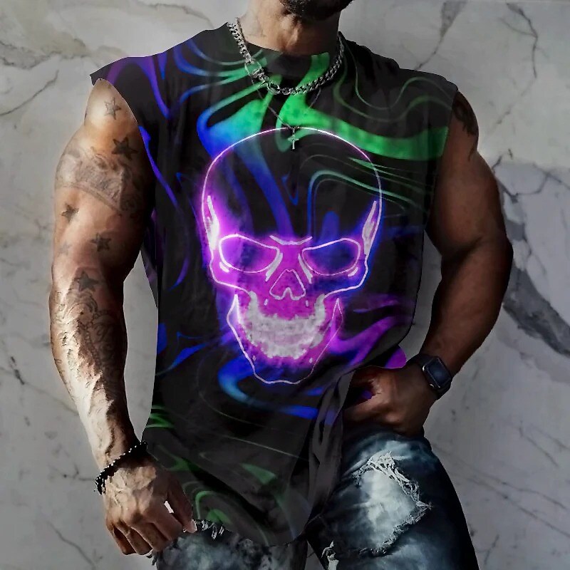 Men's Vest Sleeveless T Shirt Graphic Skulls Crew Neck 3D Print Daily Sports Sleeveless Print Muscle Top