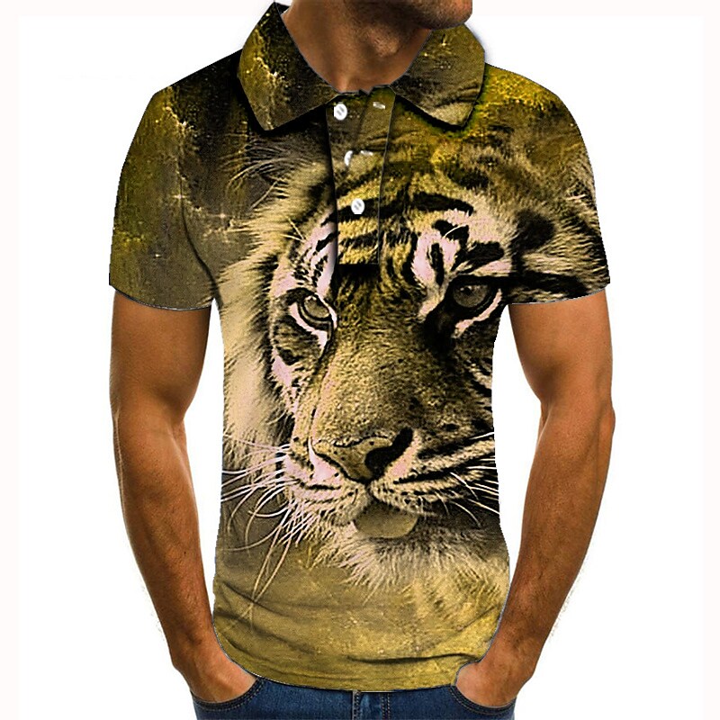 Men's Polo Golf Tennis Shirt Animal Tiger Graphic Prints Collar 3D Print Street Casual Short Sleeve Button-Down 