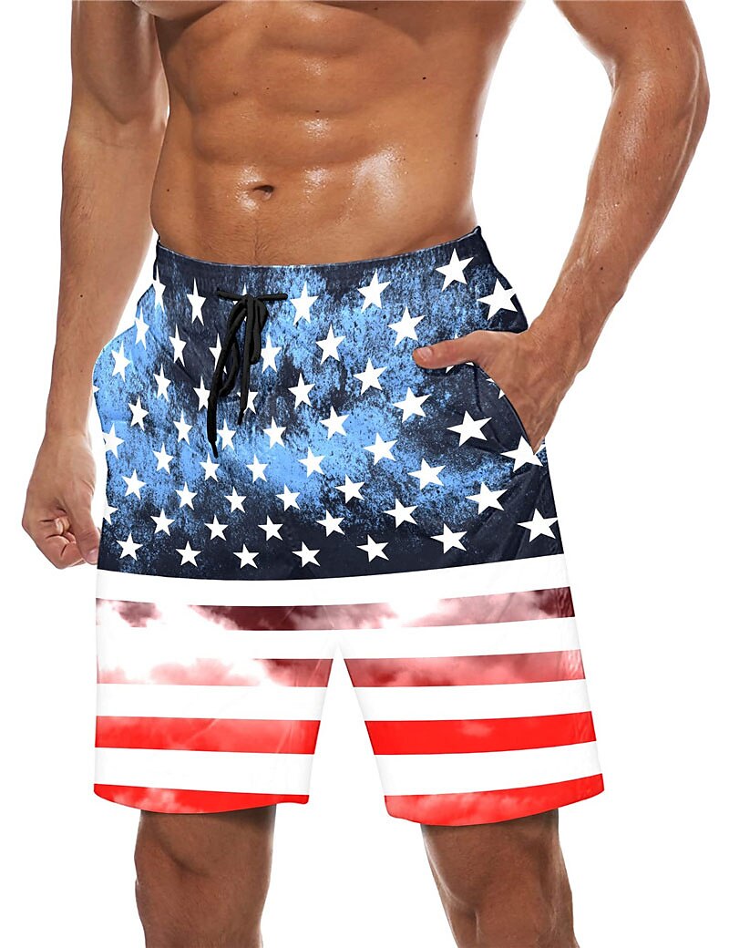 Men's Board Swim Shorts Swim Trunks Drawstring with Mesh lining Elastic Waist Graphic Prints National Flag Quick Dry Short 