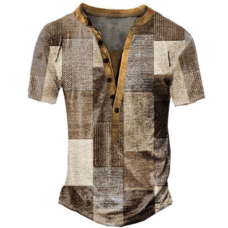 Men's Henley Shirt Plaid / Check Graphic Prints Outdoor Daily Short Sleeve Button Print Casual Comfortable Top