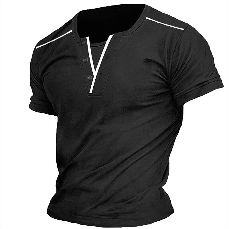 Men's Outdoor Street Fashion Vacation Comfortable Breathable Soft Plain Short Sleeve Henley Shirt