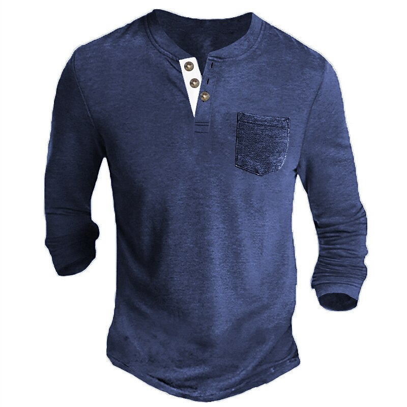 Men's Henley Shirt Tee Long Sleeve Shirt Plain Henley Casual Holiday Long Sleeve Button-Down  Comfortable  Top