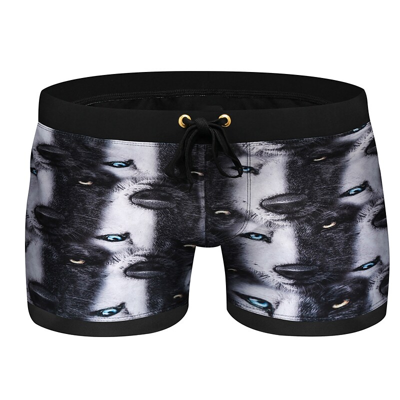 Men's swimming quick dry drawstring breathable printed pattern casual sports shorts