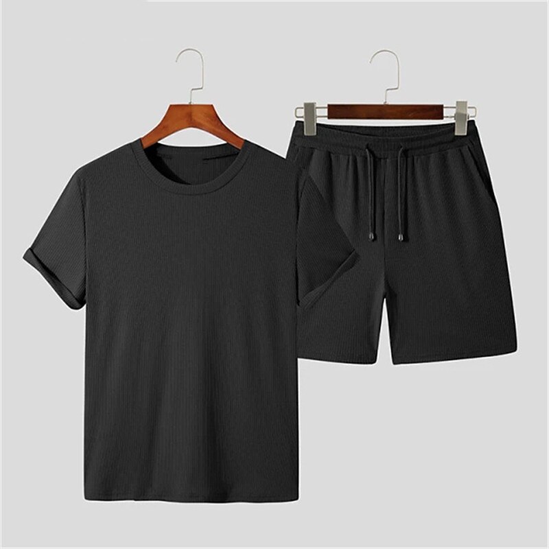 Men's Casual Sport Vacation Fashion Breathable Comfortable Light Plain T-shirt Shorts Suits