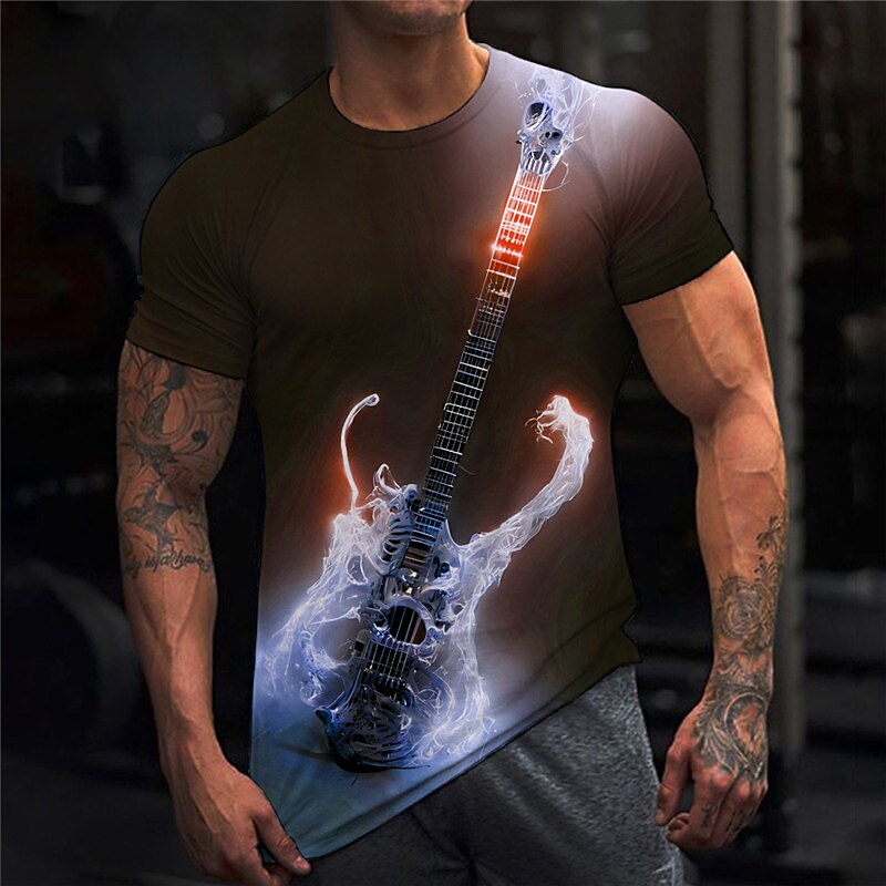 Men's T shirt Graphic Guitar Musical Instrument Crew Neck 3D Print Outdoor Casual Short Sleeve Print Top