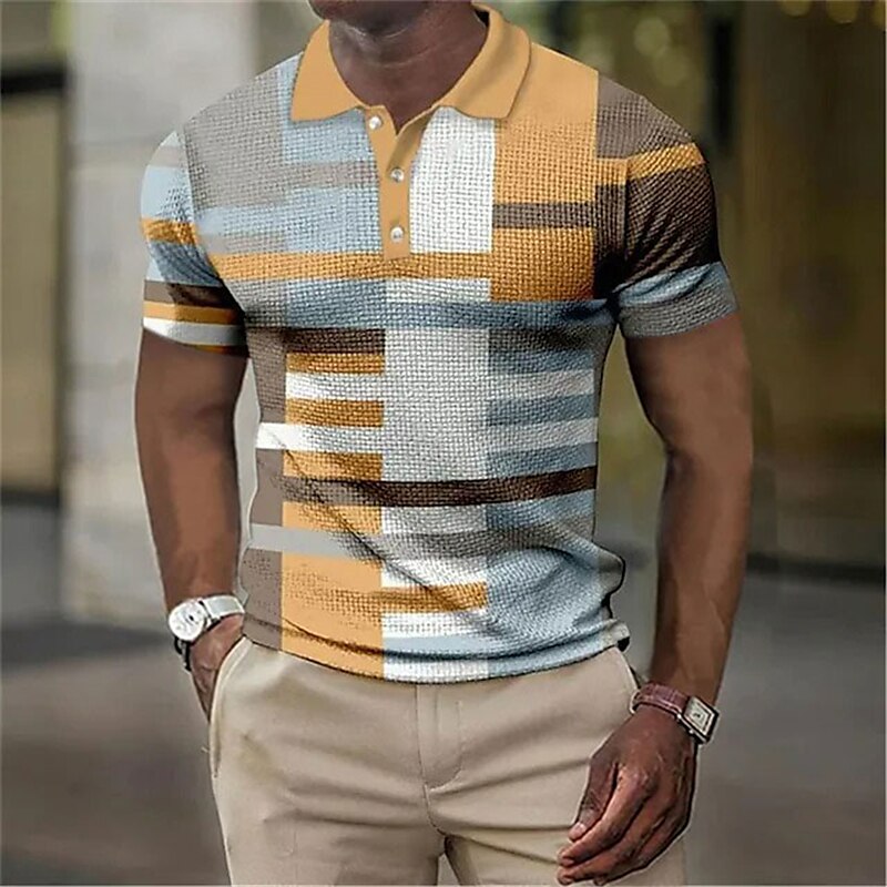 Men's Waffle Golf Outdoor Street Fashion Breathable Comfortable Soft Print Short Sleeves Polo Shirt