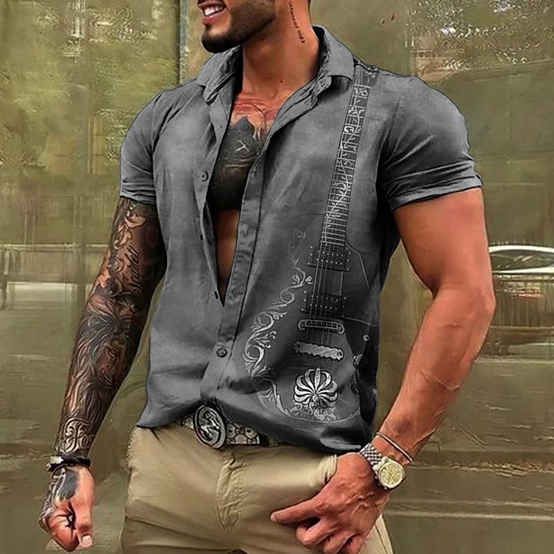 Men's Shirt Graphic Prints Music Guitar Turndown Street Casual Short Sleeves Button-Down Print Top