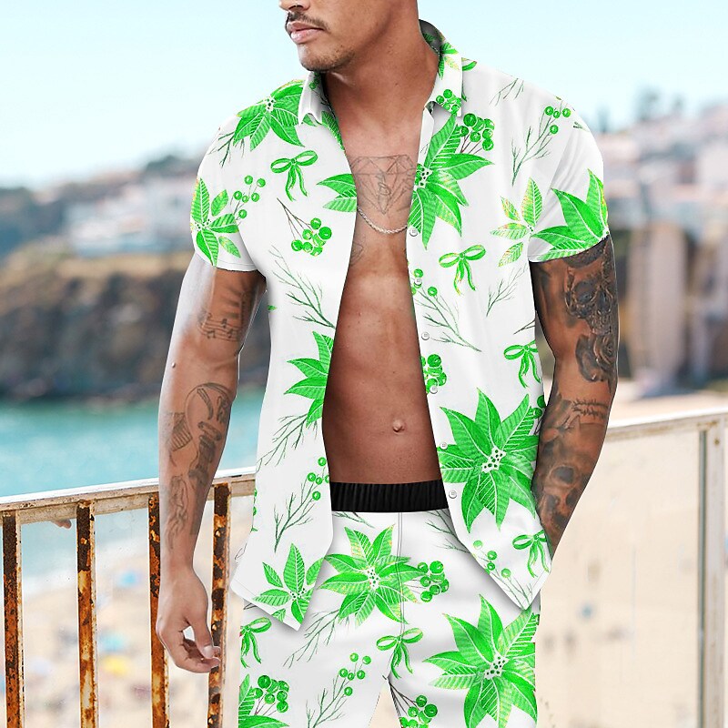 Men's Two Pieces Set Hawaiian Shirt Aloha Shirt Floral Turndown 3D Pri