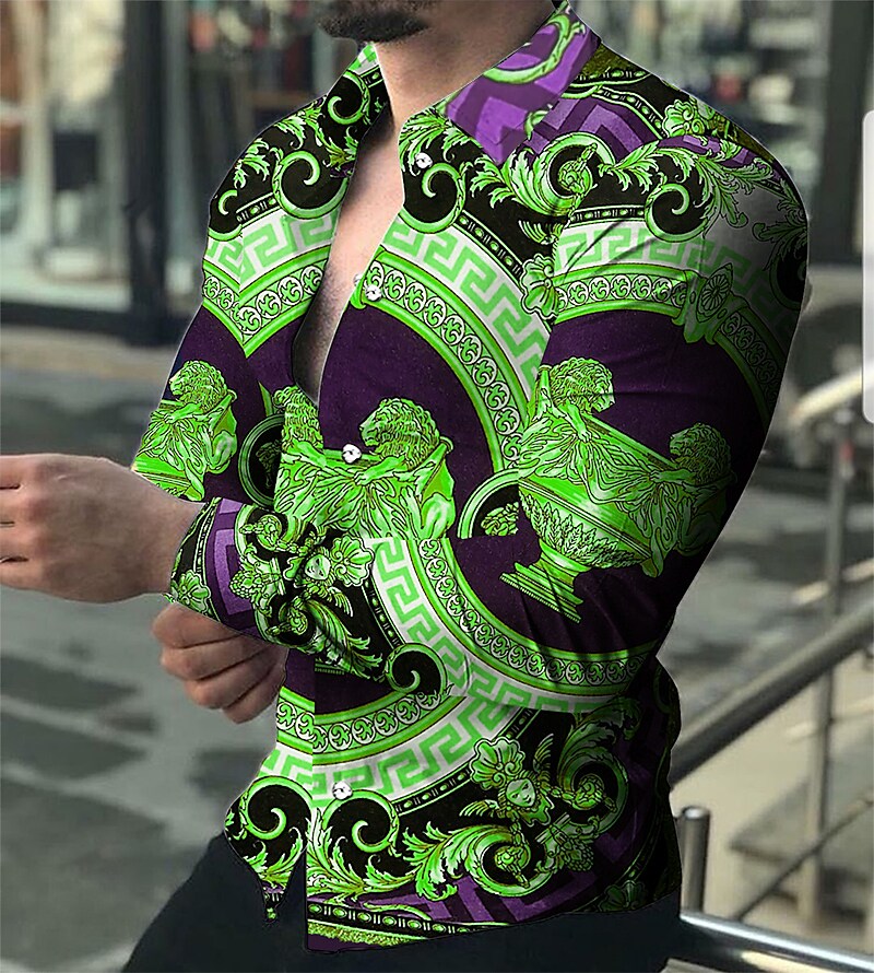 Men's Graphic Shirt 3D Print Outdoor Casual Long Sleeve Button-Down Br