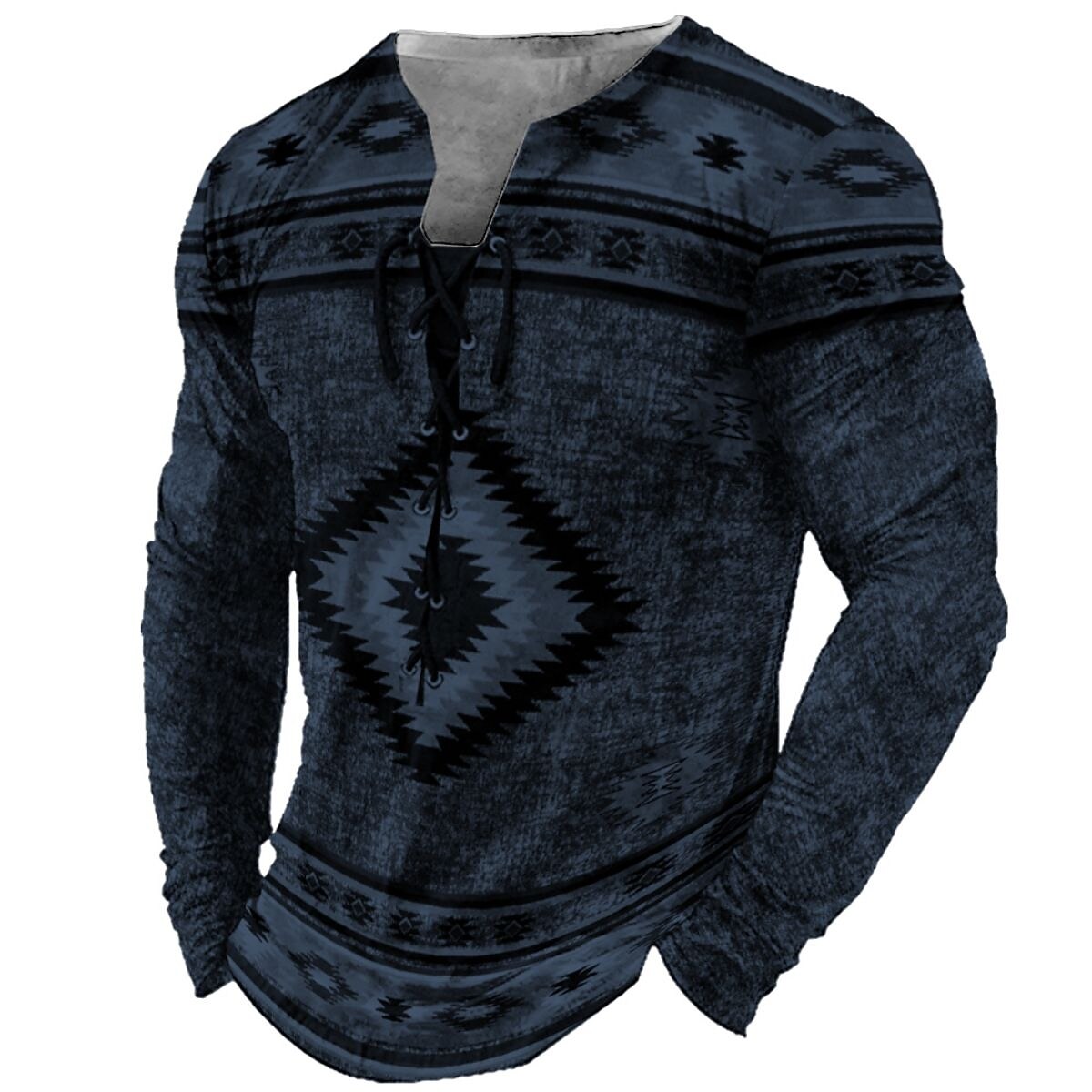 Men's T shirt Graphic Tribal Collar Print Outdoor Street Long Sleeve Lace up Clothing Casual Top