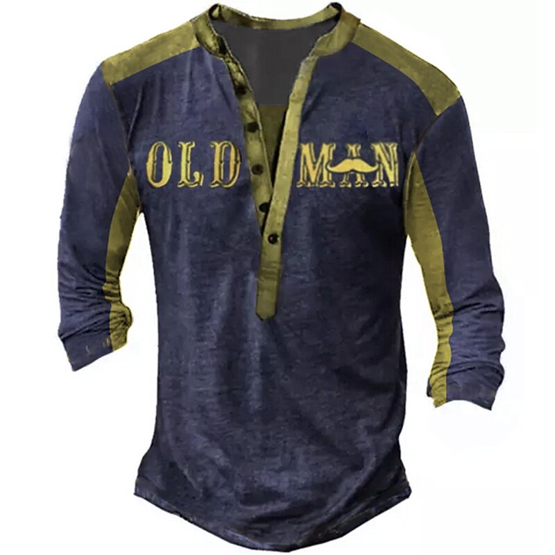 Men's Henley Shirt Tee Graphic Letter Henley Print Outdoor Casual Long Sleeve Button-Down Print Fashion Comfortable Top