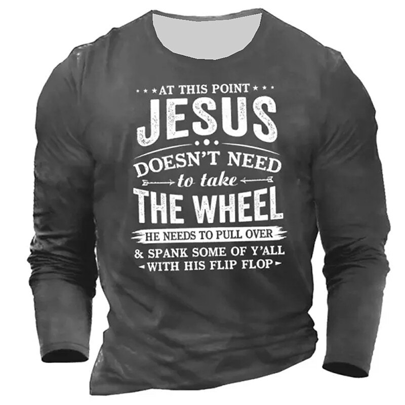 Men's T shirt Funny T Shirts Slogan T Shirts Letter Graphic Prints Crew Neck  Print Outdoor Street Long Sleeve Print  Sports Casual Top