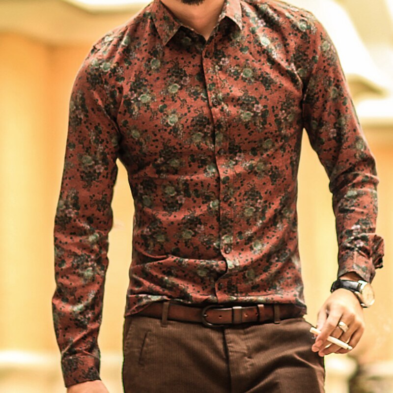 Men's Hawaiian Shirt Button Up Shirt Long Sleeve Floral Turndown Casual Holiday Button-Down Streetwear Casual Shirt 
