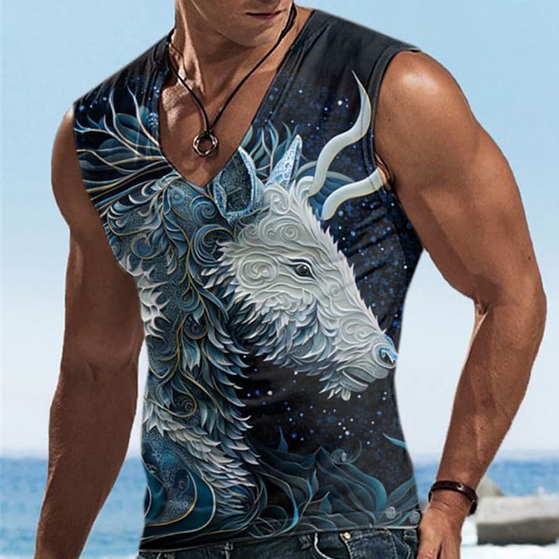 Men's Vest Muscle Sports Sleeveless Print Graphic V Neck T-Shirt