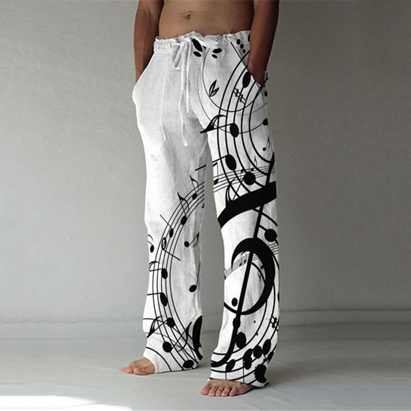 Men's Summer Baggy Beach Pants 3D Print Elastic Drawstring Front Pocke