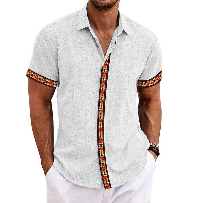 Men's Linen Graphic Prints Geometry Turndown Outdoor Street Short Sleeves Print Clothing Apparel Linen Casual Top