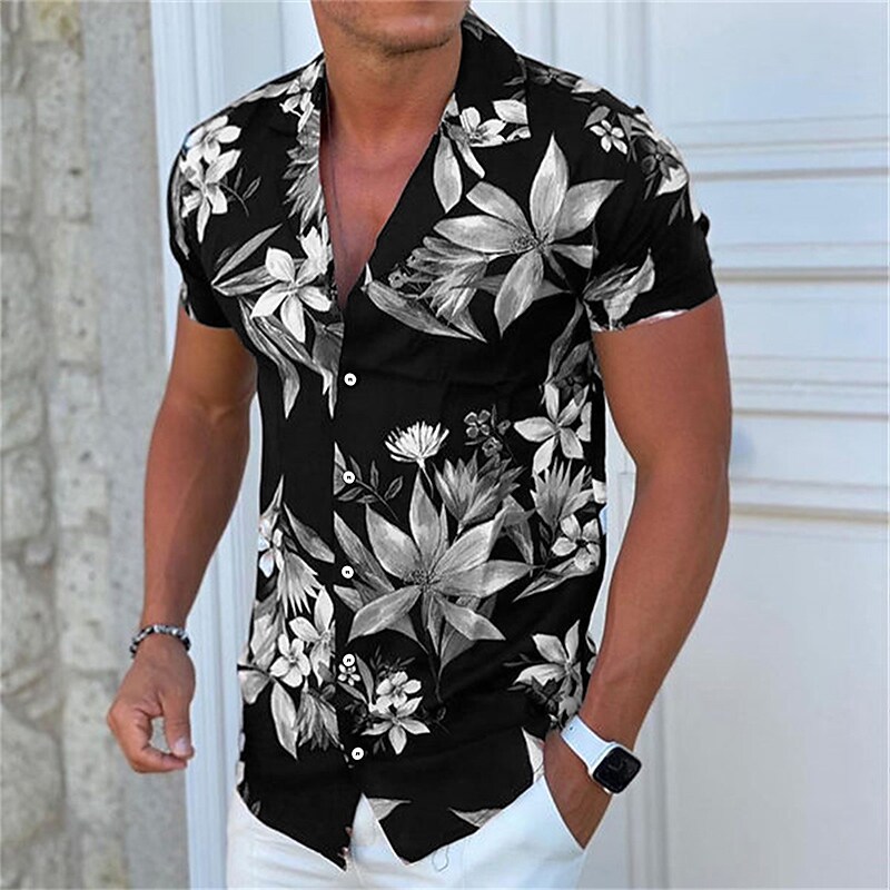 Men's Graphic Shirt Floral Turndown Print Outdoor Street Short Sleeve 