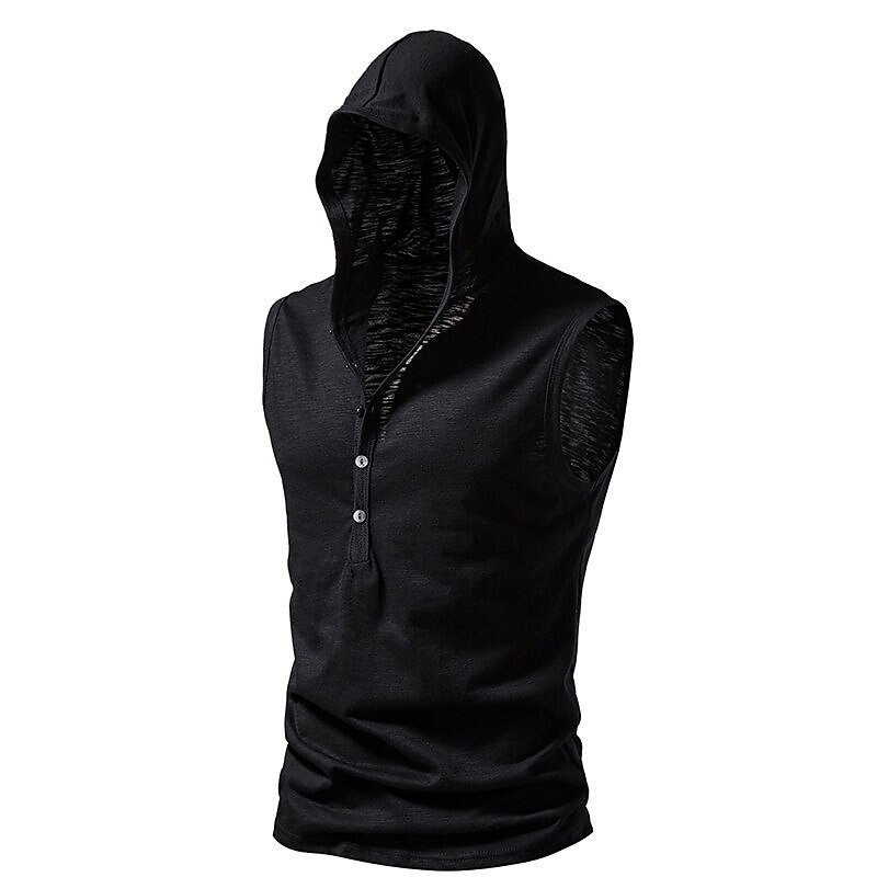 Men's Outdoor Street Casual Fashion Breathable Comfortable Soft Plain Sleeveless Hooded Vest