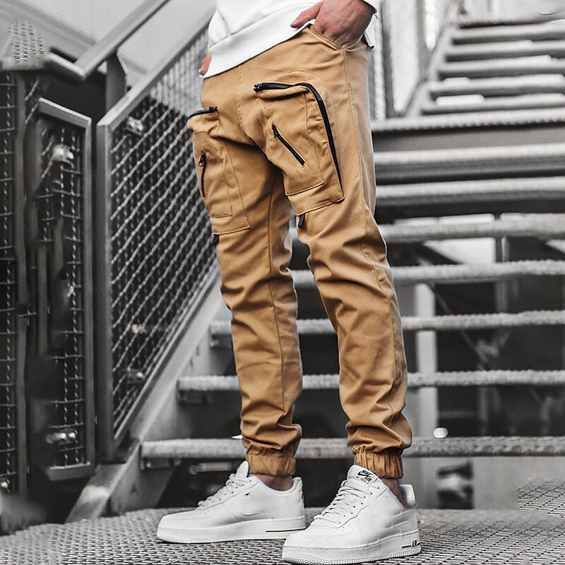 Men's fitness running outdoor breathable wear resistant side pocket zipper workwear sports trousers